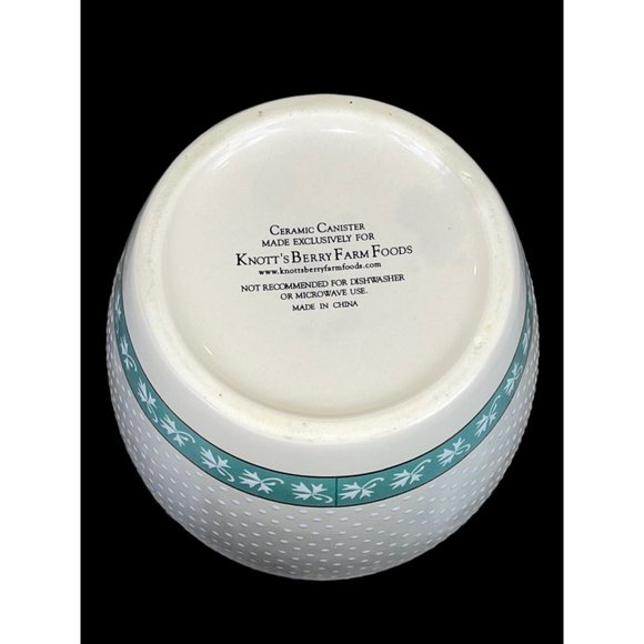 Knott's Berry Farm Ceramic Canister Hinged Lid Cookie Jar Beige Teal Gold Trim - Picture 6 of 11